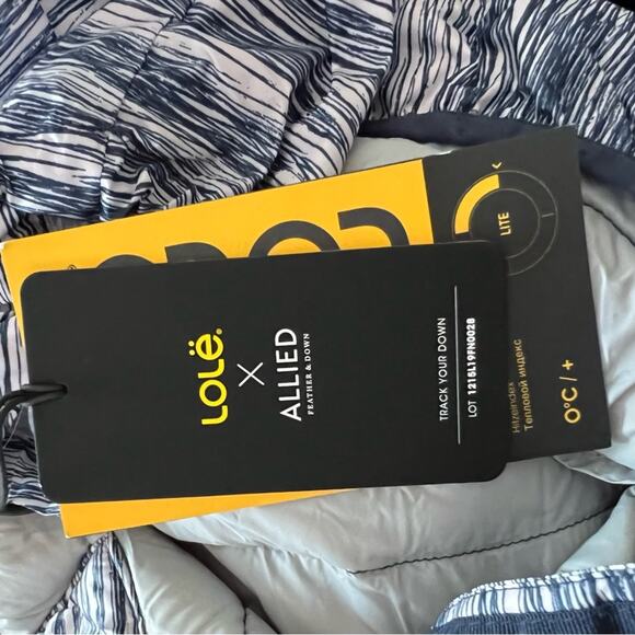 New Lole x Allied Feather and Down Purple & Blue Striped Jacket Womens size S - Picture 9 of 10